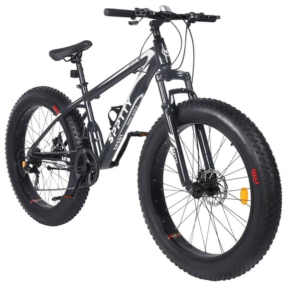 SPPTTY 26" Fat Tire Mountain Bike,4" Non-Slip Wide Tires with 21 Speed,Dual Disc Brakes,Bicycle for Men and Women,Grey