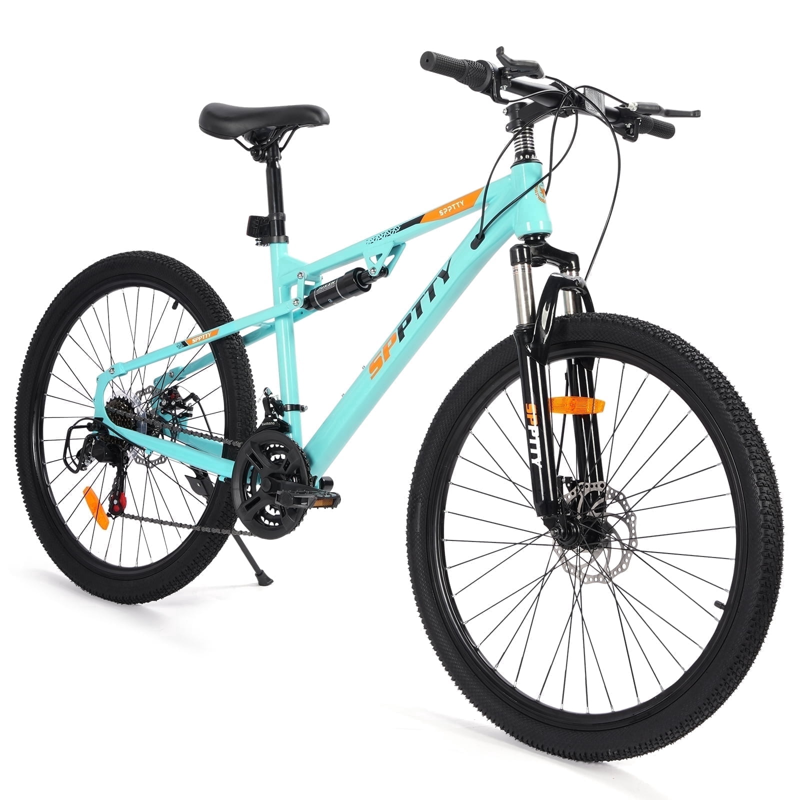 SPPTTY 26" Mountain Bike,Full-Suspension 21 Speed Drivetrain, Disc Brakes,Bicycle for Men Women Green