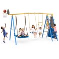 thumbnail image 1 of SPPTTY 6 in 1 Swing Sets for Outside,A-Frame Swing Set with Monkey Bars,3 Swing,Climbing Frame,Basketball Hoop, 1 of 7