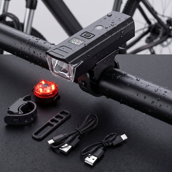 SPPTTY Bicycle Sensor Light: Waterproof LED Front and Rear Light Combo for Nighttime Outdoor Cycling, with Digital Display and Type-C Charging