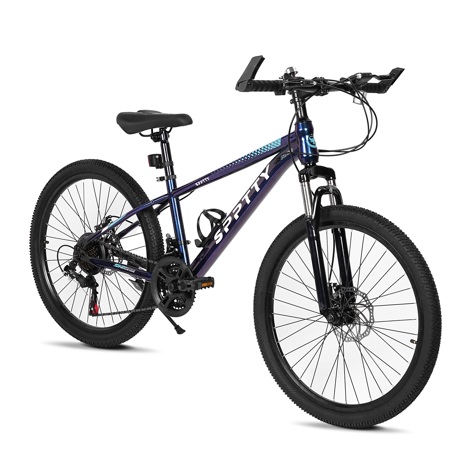 SPPTTY 21 Speed Mountain Bike,24 inch Bike for Men Women Boys Girls,Disc Brakes Dual Suspension