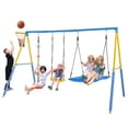 thumbnail image 1 of 4 in 1 Swing Sets for Outside,kids Metal Swing Set with Saucer Swing,Climbing Rope,Basketball Hoop, 1 of 9