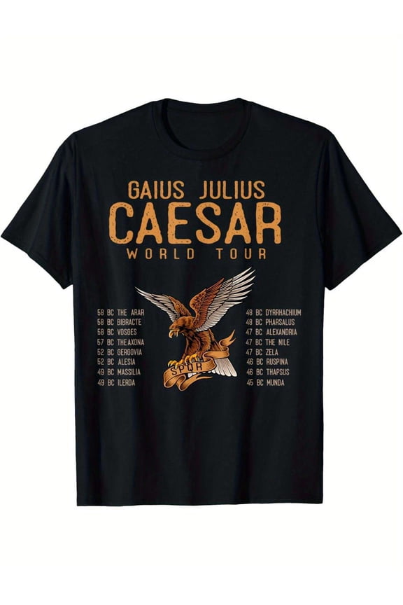 SPQR Julius Caesar World Tour T-Shirt - Ancient Rome History, Cotton, Long Sleeve, Round Neck, Machine Washable