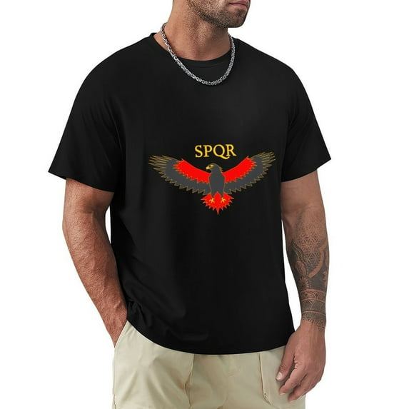 SPQR Men's Cotton Short Sleeve HD Print Tee for Casual T-Shirt Crew Neck Top Black XL