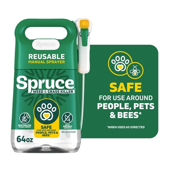 Spruce Weed & Grass Killer Manual Spray Starter Kit, 64 oz. - Safe for People, Pets & Bees