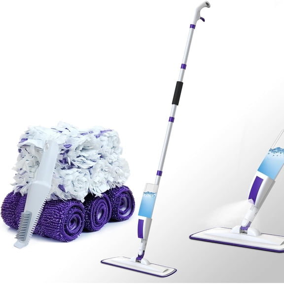 SPRAY MOP FOR FLOOR CLEANING WITH 60 INCH EXTENSION HANDLE, DRY/WET MOP WITH 14OZ REFILLABLE BOTTLE, 3 WASHABLE PADS AND 5 DISPOSABLE REFILLS FOR HARDWOOD LAMINATE TILE FLOOR