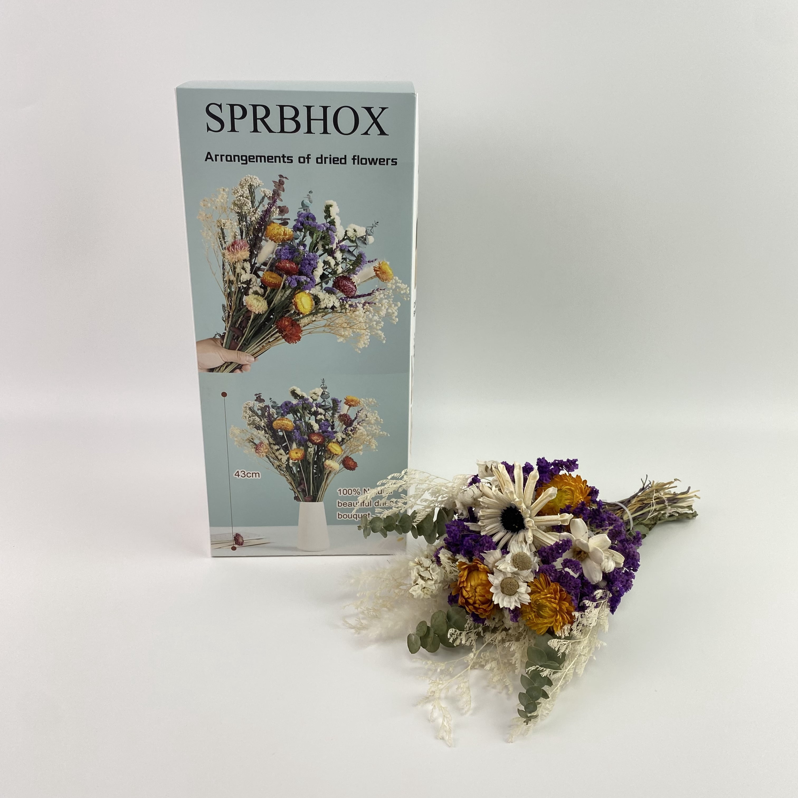 SPRBHOX Arrangements of dried flowers,Natural Dried Flower Bouquet, 17" DIY Floral Arrangements with Eucalyptus Strawflower Lavender, Rustic Boho Wedding and Home Centerpiece Decorations