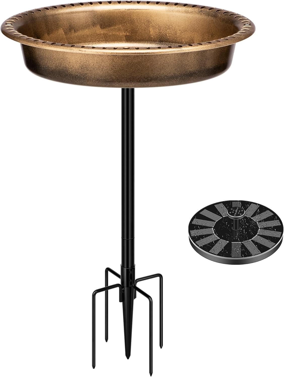 SPECSTAR Oval Bird Bath and Solar Powered Round Pond Fountain Combo Set,Copper