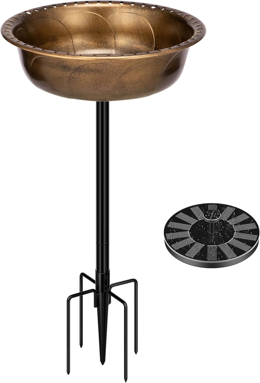 SPECSTAR Round Bird Bath and Solar Powered Round Pond Fountain Combo Set,Copper