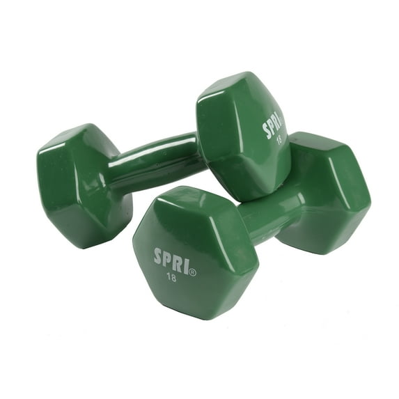 SPRI Deluxe Vinyl Dumbbells, 18 lb Pair, Green
