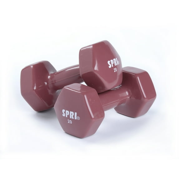 SPRI Deluxe Vinyl Dumbbells, 20 lb Pair, Brick