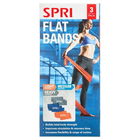 SPRI Flat Bands, Resistance Stretch Band Kit, 3 Pack (Light, Medium, Heavy)