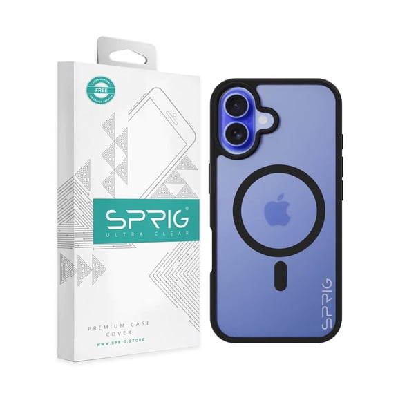 Sprig TPU + PC MagSafe Matte Transparent Back Cover Case for iPhone 16, Black Transparent