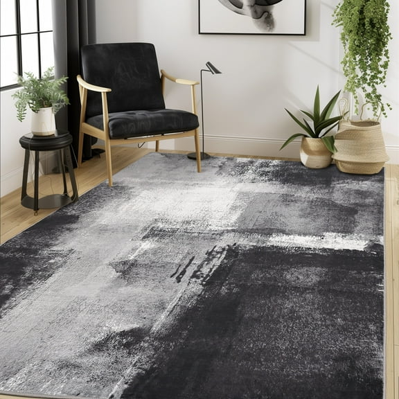 SPRINDAY Abstract Area Rug for living room, Low-Pile 5'x7' Rugs with Non-Slip Backing, Black Carpet Machine Washable
