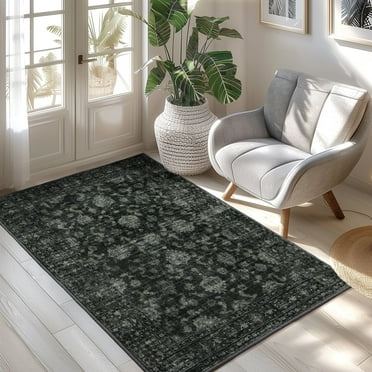 SPRINDAY Boho Green Area Rug, 3'x5' Vintage Rugs for Entryway, Non-Slip Washable Distressed Carpet for Home Office Decor