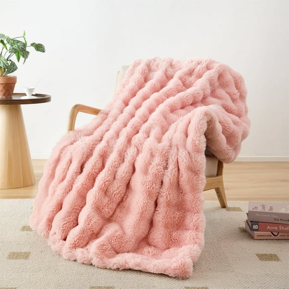 SPRINDAY Faux Fur Rabbit Fleece Pink Throw Blanket , Soft Cozy Throw Blanket for Bed Couch Living Room, Fluffy Home Decor Blankets for Women Fuzzy Blanket 50x60