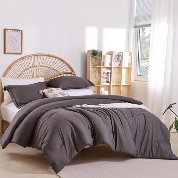 SPRINDAY Full Size Comforter Set For Adult, 3 Piece Dark Gray Comforter Sets & Bedding For All Season