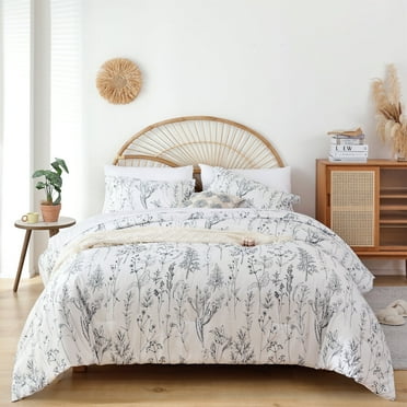 SPRINDAY Full Size Comforter Set for All Season,3 Piece Floral White Bedding Comforter Set with 2 Pillow Cases