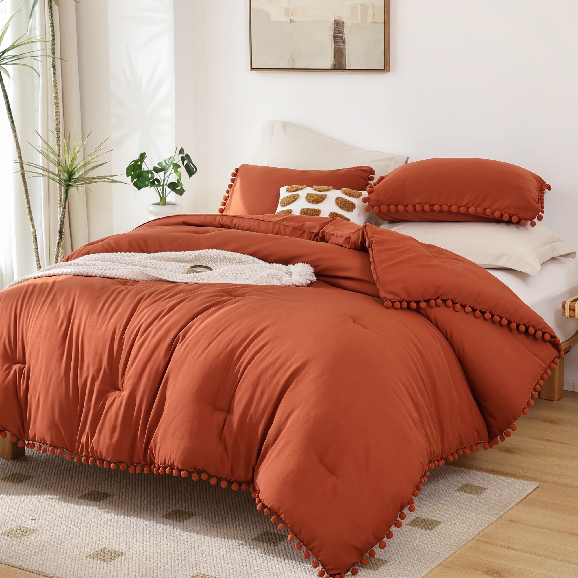 SPRINDAY Full Size Comforter Sets For Adult,3Piece Terracotta Red