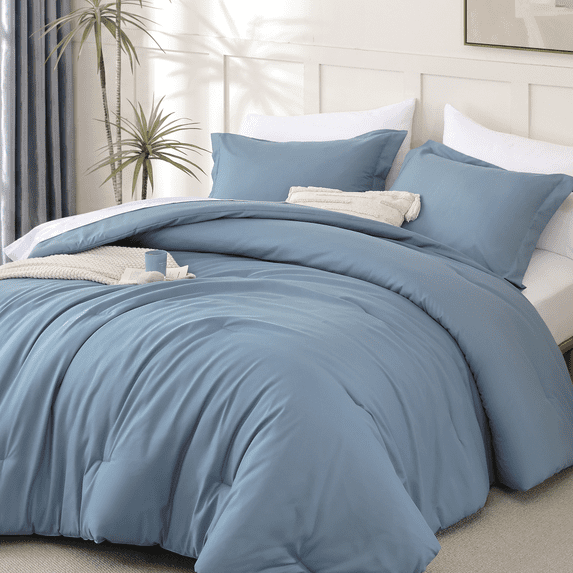 SPRINDAY King Size Comforter Set, 7 Pieces Bed in a Bag for All-Season, Bedding Set with Comforter, Sheets, Pillowcases & Shams, Dusty Blue