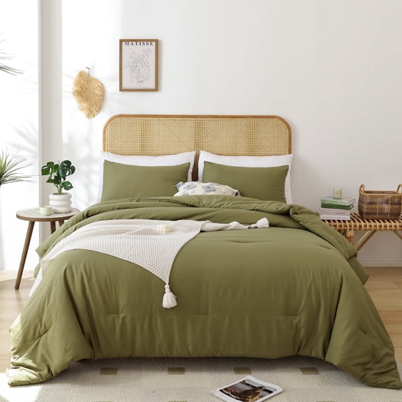 SPRINDAY Queen Comforter Set For Adult, 3 Piece Olive Green Comforter Sets & Bedding For All Season