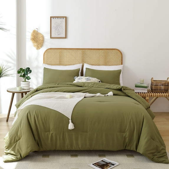 SPRINDAY Queen Comforter Set For Adult, 3 Piece Olive Green Comforter Sets & Bedding For All Season