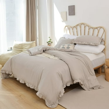 SPRINDAY Queen Comforter Set For Adult, 3 Piece Ruffle Oatmeal Comforter Sets All Season