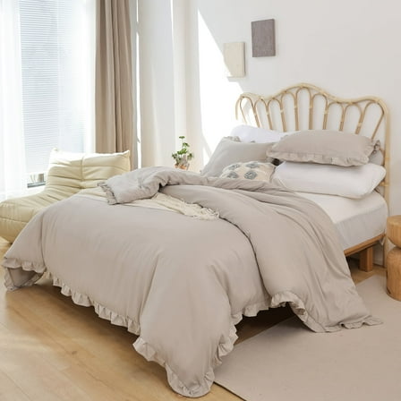 SPRINDAY Queen Comforter Set For Adult, 3 Piece Ruffle Oatmeal Comforter Sets All Season