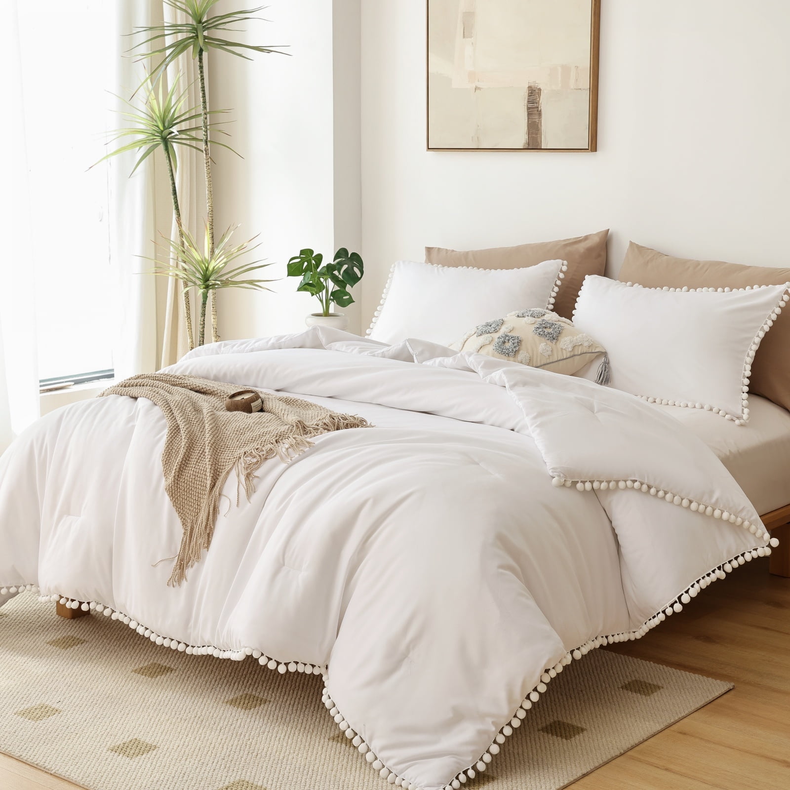 SPRINDAY Queen Comforter Sets For Adult, 3 Piece White Comforter Ball