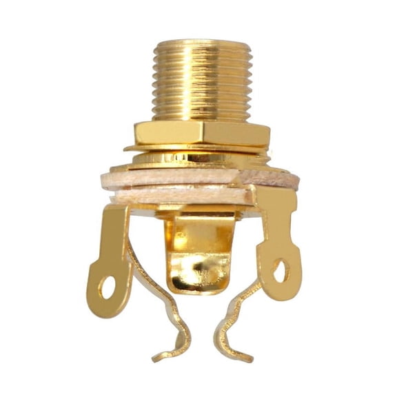 SPRING 1/4 Inch 6.35mm Stereo Input Socket for Electric Guitar Pickup Output Brass 3-Pole Audio Connector Gold