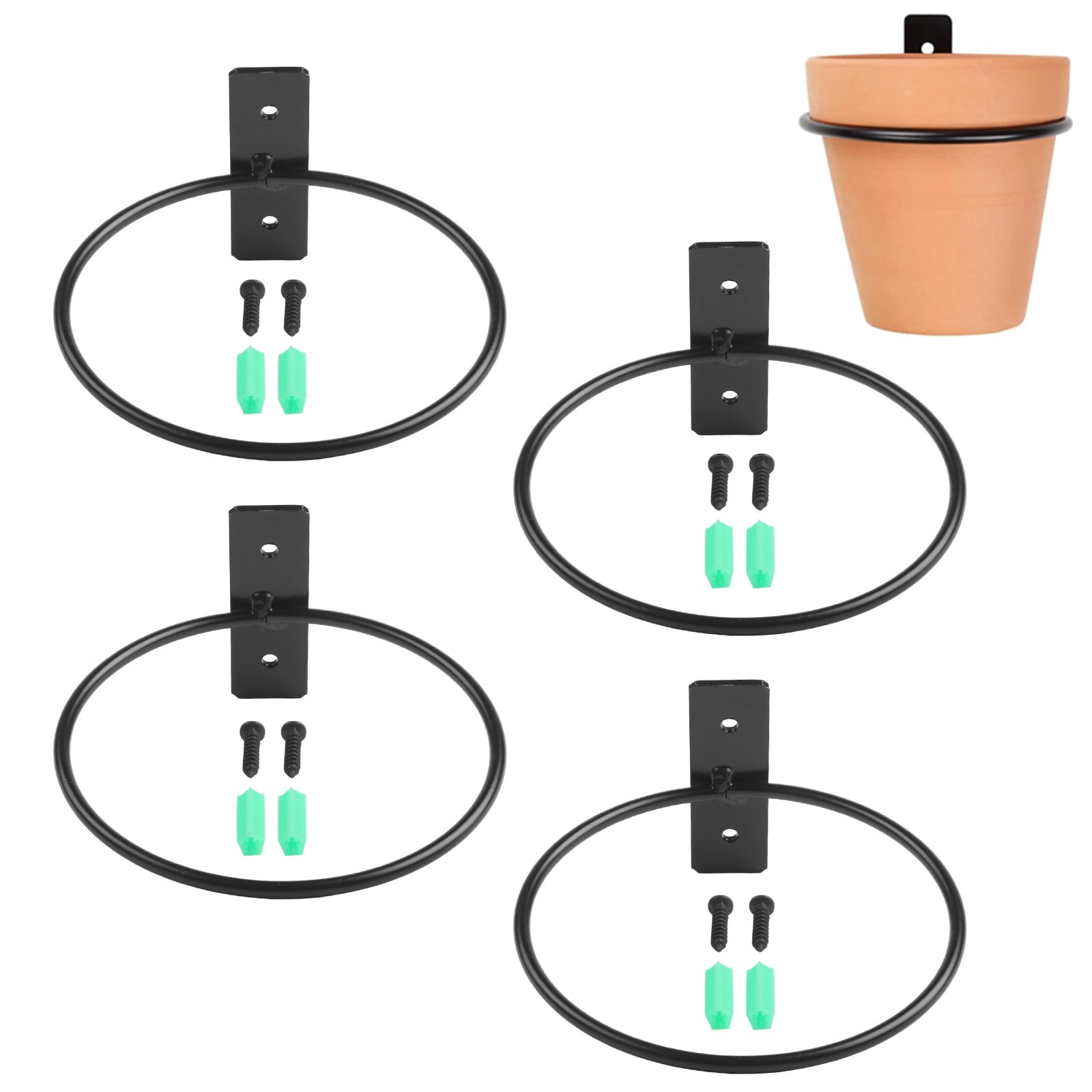 SPRING 4Pcs Flower Pot Holder Rings Wall Mounted Metal Flower Wall ...