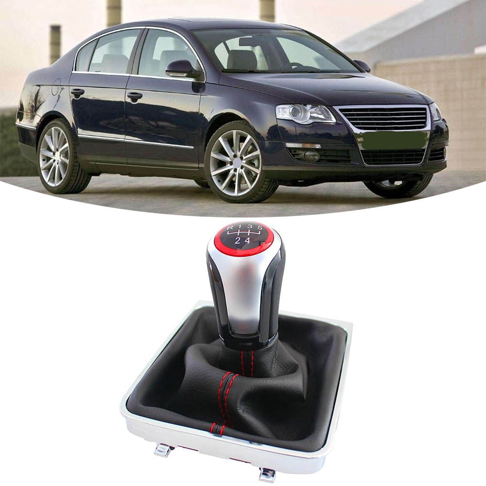 SPRING 5 Speed Speed Manual Gear Shift Knob With Leather Boot Collar Case Cover For Passat For B6 2005-2011 Interior Part