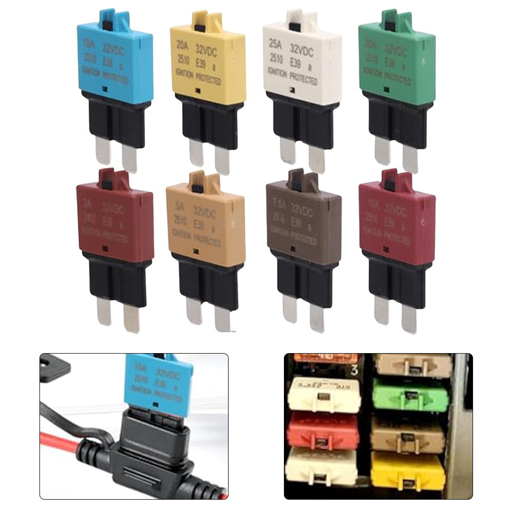 SPRING 8Pcs Car Pack Circuit Breaker Blade Manual Reset Fuse For Marine Boat Rv Truck Cars 3A 5A 7.5A 10A 15A 20A 25A 30A Mixed