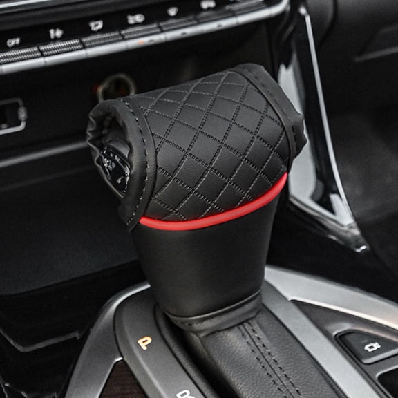 SPRING Car Gear Shift Cover PU Leather Shift Lever Covers Gearbox Shifter Knob Protector Auto Gear Shifter Sleeve Dustproof Inner Trim Black Red