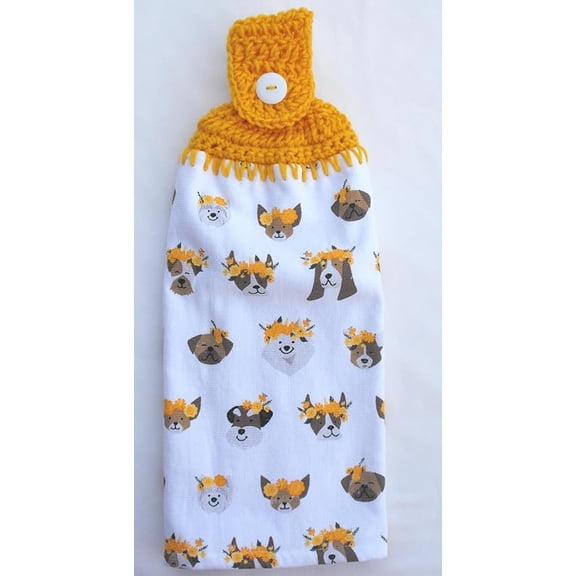 SPRING DOGS WITH FLOWER CROWNS - DOUBLE THICK CROCHET TOP KITCHEN TOWEL