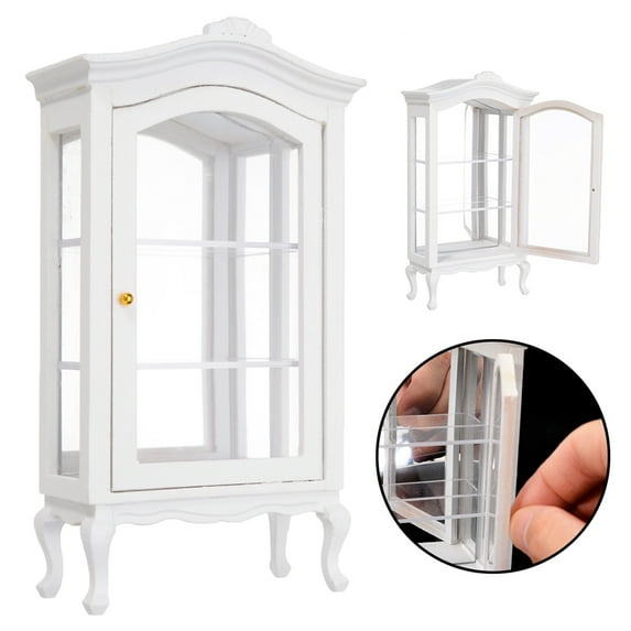 SPRING PARK 1/12 Doll House Miniature Wooden Display Cabinet Showcase Kitchen Accessory