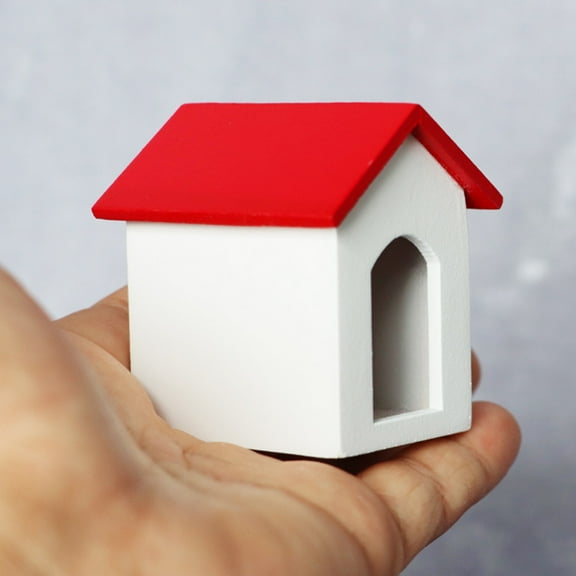 SPRING PARK 1/12 Wooden Dog House Model Kids Toy Desktop Decor DIY Doll House Accessory