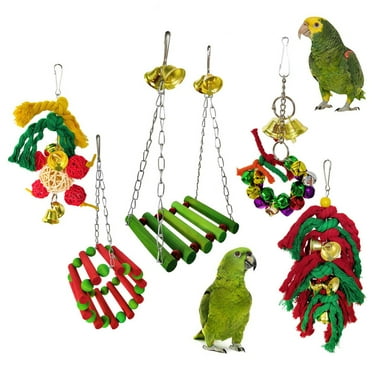 SPRING PARK 1/5Pcs Parrot Toys, Colorful Swing Chewing Hanging Toys Rattan Balls Bird Perch Stand Climbing Rope Toys for Parakeet, Conure, Cockatiel, Mynah, Love Birds, Finch