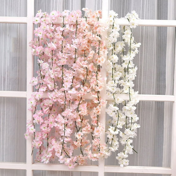 SPRING PARK 1.8m Cherry Blossoms Artificial Silk Cherry Blossom Hanging Vine Garland for Home