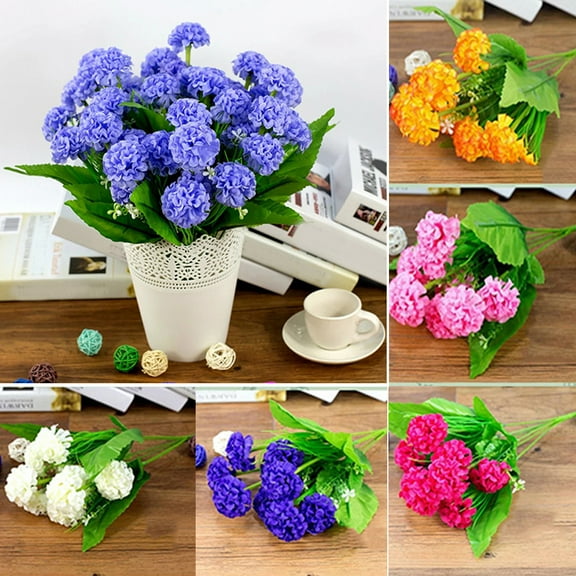 SPRING PARK 1 Bunch 9 Head Artificial Flowers, Fake Flowers Silk Plastic Artificial Hydrangea Bridal Wedding Bouquet for Home Garden Party Wedding Decoration