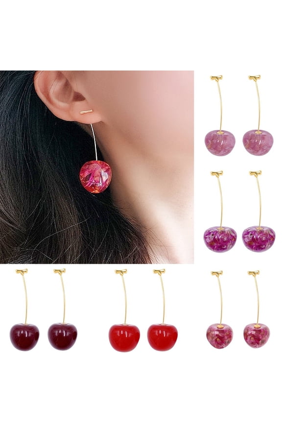 1 Pair Fashion Sweet Pink Cherry Simulation Fruit Earrings Cute Ear Drop Women Stud