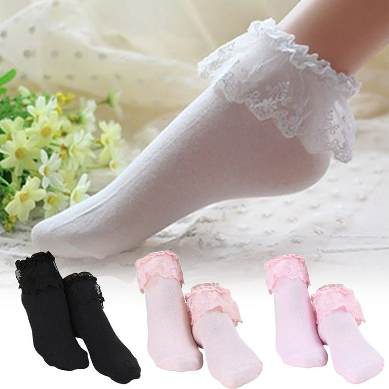 SPRING PARK 1 Pair Women Ankle Socks, Lace Ruffle Frilly Comfortable Cute  Cotton Socks Ladies Girl Princess Lace Socks 