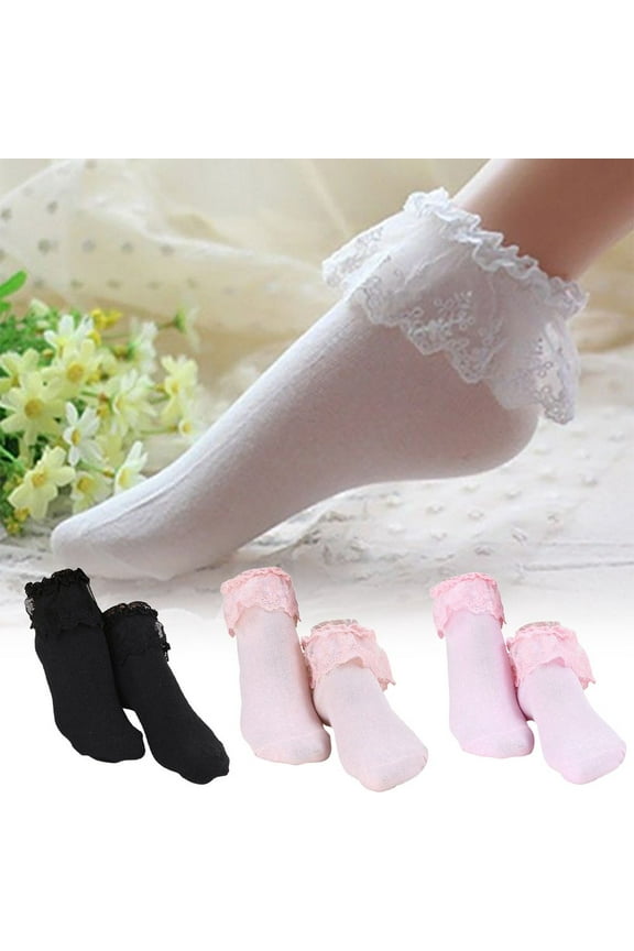 1 Pair Women Ankle Socks, Lace Ruffle Frilly Comfortable Cute Cotton Socks Ladies Girl Princess Lace Socks
