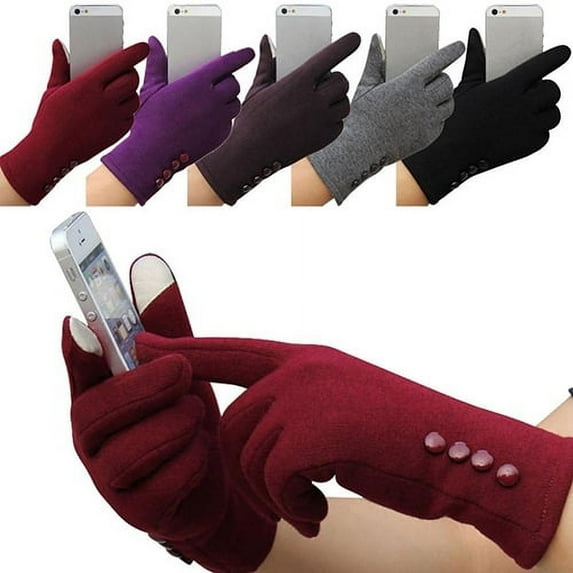SPRING PARK 1 Pair Women Solid Color Elegant Button Decor Warm Soft Windproof Winter Gloves Xmas Gift