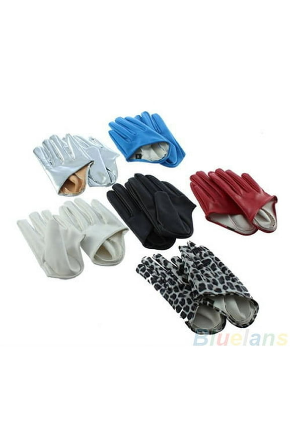 1 Pair Women's Fashion Outdoor Cool Five Finger Half Palm Adult Faux Leather Soft Gloves Mittens