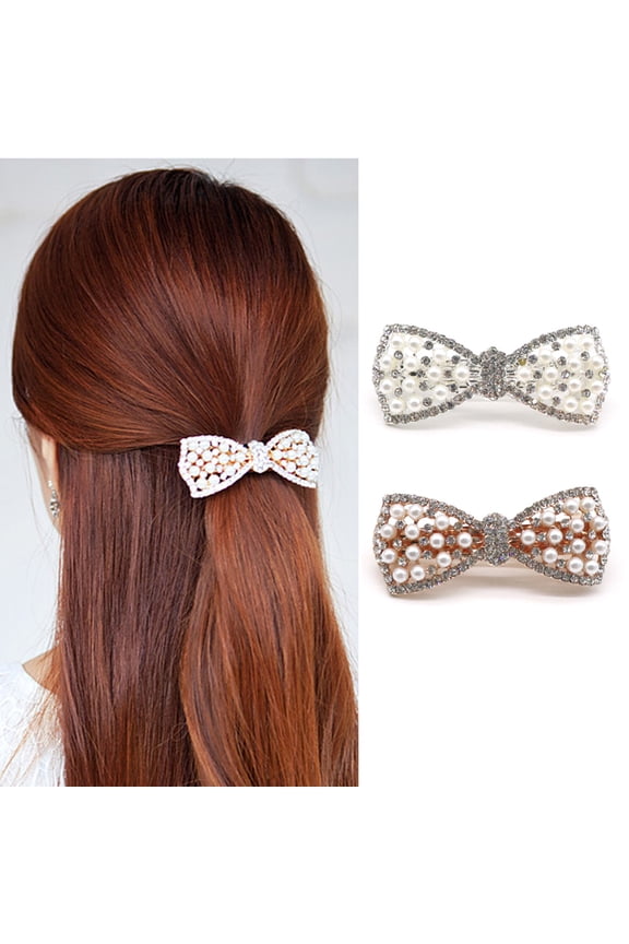 1 Pc Women Crystal Bow Hair Clip Pearl Barrette Hairpin Headwear Jewelry Gift