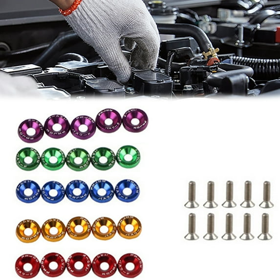 SPRING PARK 1 Set(10 x Bolt Washers&10 x Screws) M6 Stable Bolt Washer Bright-colored Stainless Steel Exquisite Easy to Install Fender Washer for Auto Car