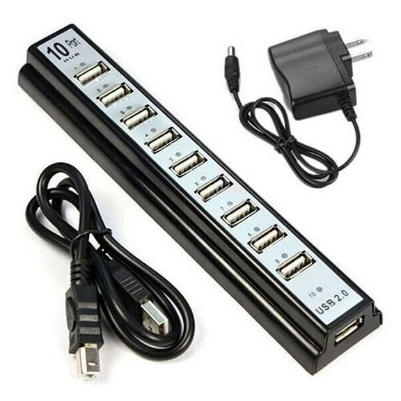 SPRING PARK 10 Port Hi-Speed USB 2.0 Hub Splitter + US Power Adapter for PC Laptop Computer