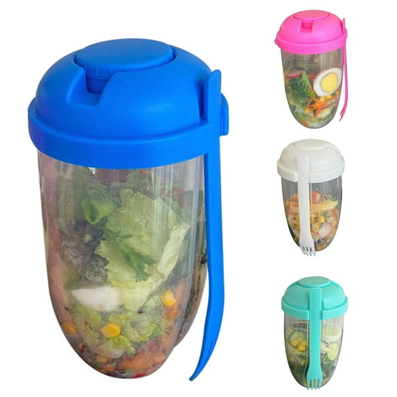 SPRING PARK 1000ml Salad Cup with Fork Portable Cereal Cup Single layer Hiking Cereal Bowl Separate Milk Snack Cup for Camping