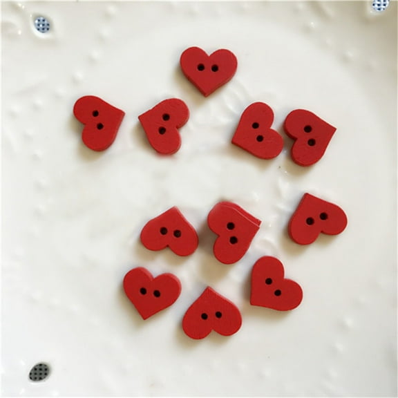 SPRING PARK 100Pcs 2 Holes Red Love Heart Wooden Button Clothes DIY Sewing Accessory Decor